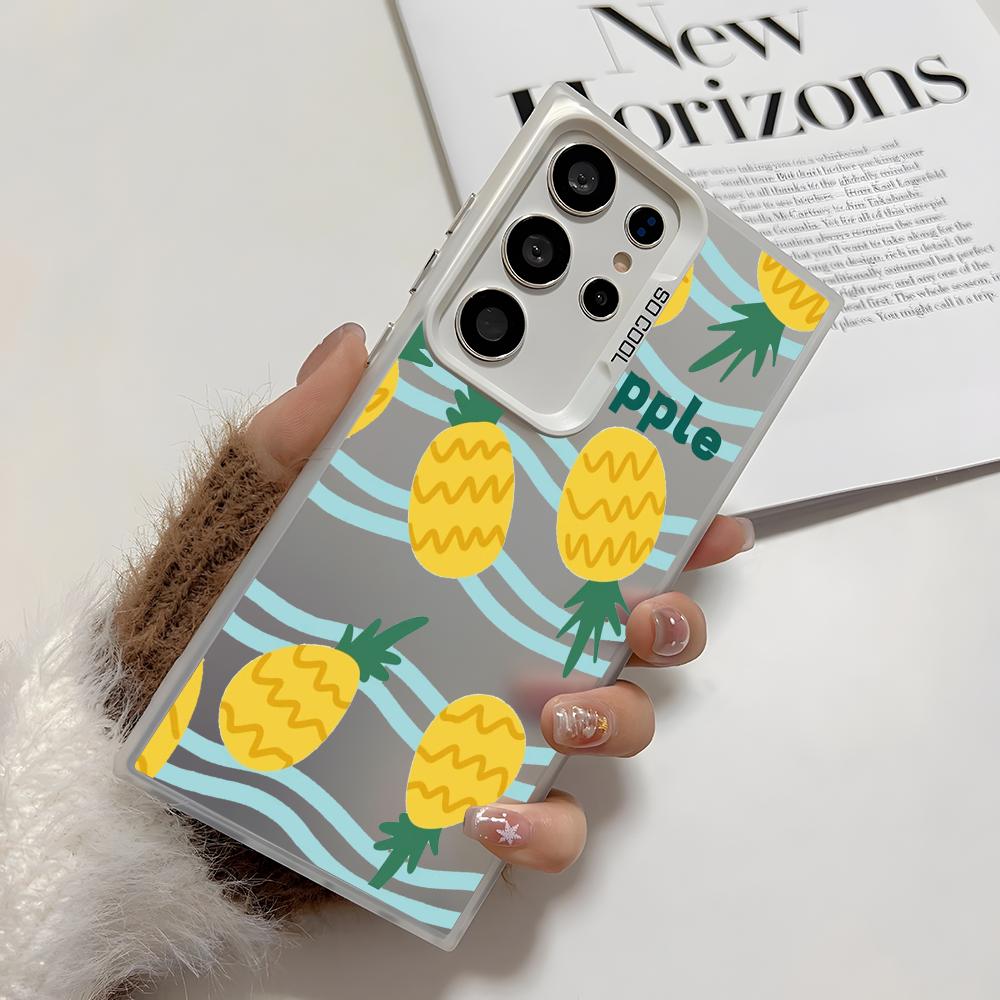 Ins Fruit Fashion Phone Case For Samsung Galaxy S25 Edge S24 S23 S22 S21 S20 Ultra Funda Silicone Silver Cover