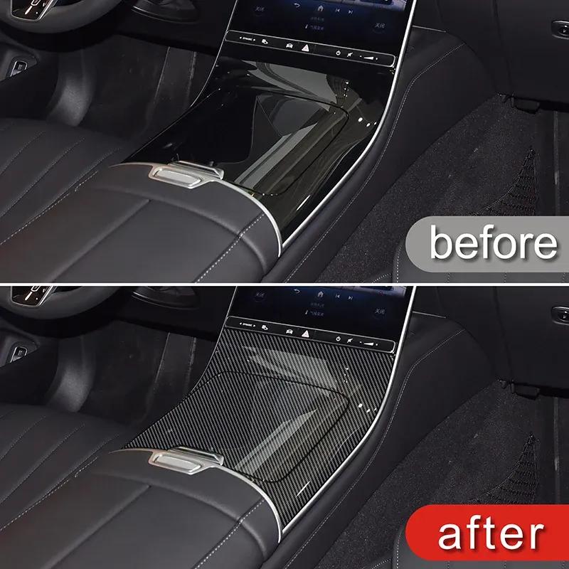 Car Console Gear Shift Panel Cover Trim For Mercedes Benz S Class W223 -24 Carbon Fiber Texture Sticker Interior Accessories