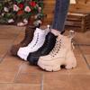 Women's Shoes On Sale High Quality Lace Up Women Boots Winter Round Toe Mixed Colors Short Barrel Platform Increase Height Boots