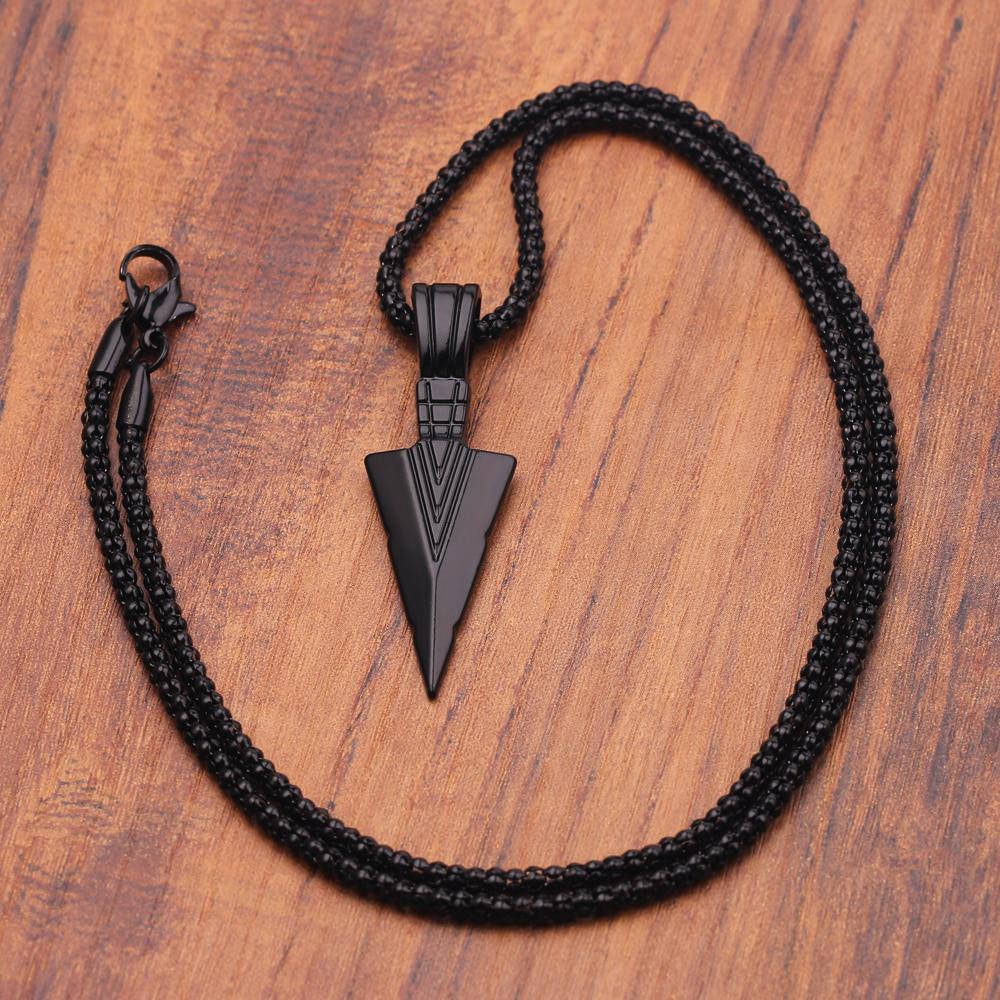 Men's Design Matte Black Long Necklace with Arrow Pendant Jewelry Chain Hip Hop Punk Rock Christmas Halloween Gift