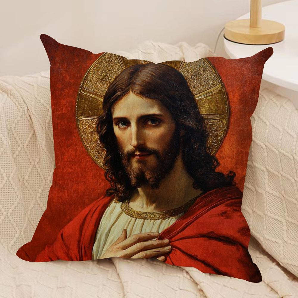 Jesus Christ Portrait Cushion Cover Pillowcase Ultra Soft Skin Friendly Fabric Cloud Like Comfort Concealed Zipper