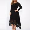 Long Dress Sleeves Streetwear Solid Color Soft Women Wedding Party Elegant Lace Hem Clothing