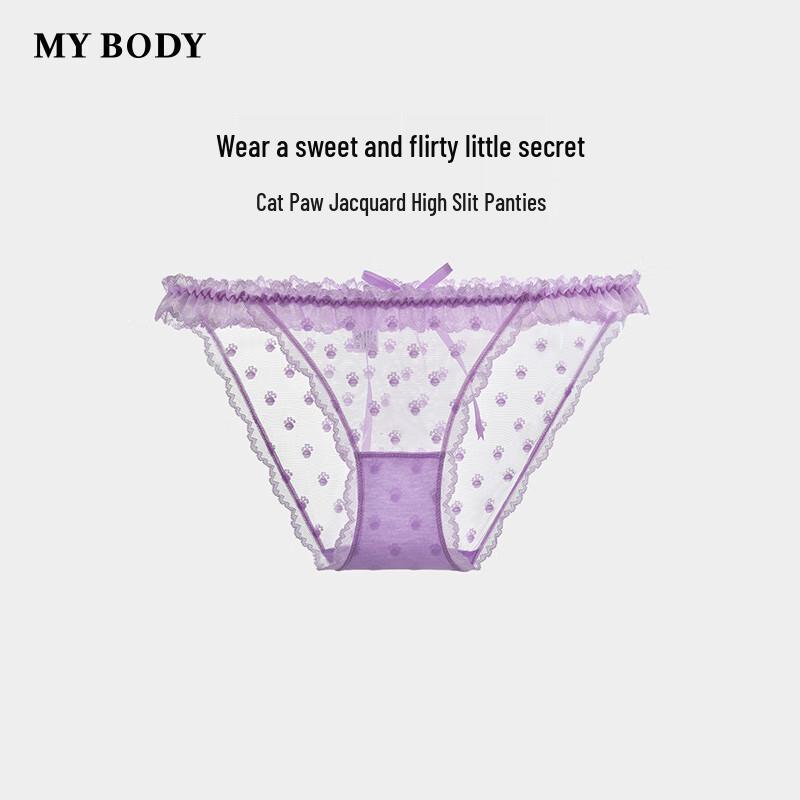 Mybody Women's Lace Cat Paw Jacquard Low-Rise High-Cut Briefs