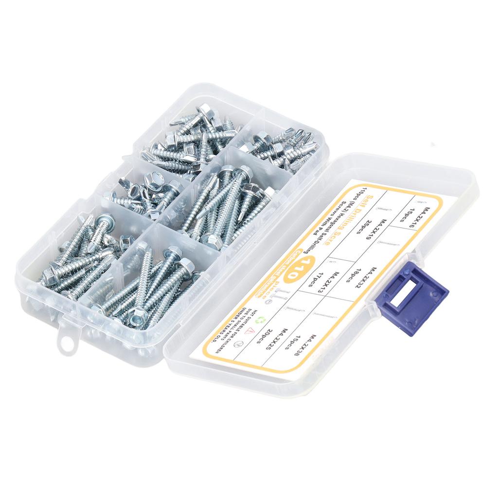 110Pcs Self Drilling Screw Hex Washer Head M4.2 6 Sizes Fastener Assortment Set Kit
