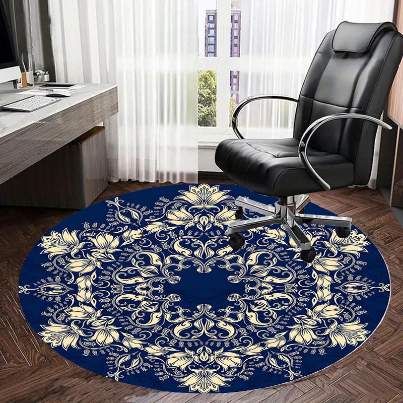1pc Blue and Gold Floral Mandala Pattern Round carpet, Made of Polyester,Perfect for Decorating Office Chairs, Living Rooms,Vibrant Decorative Rug