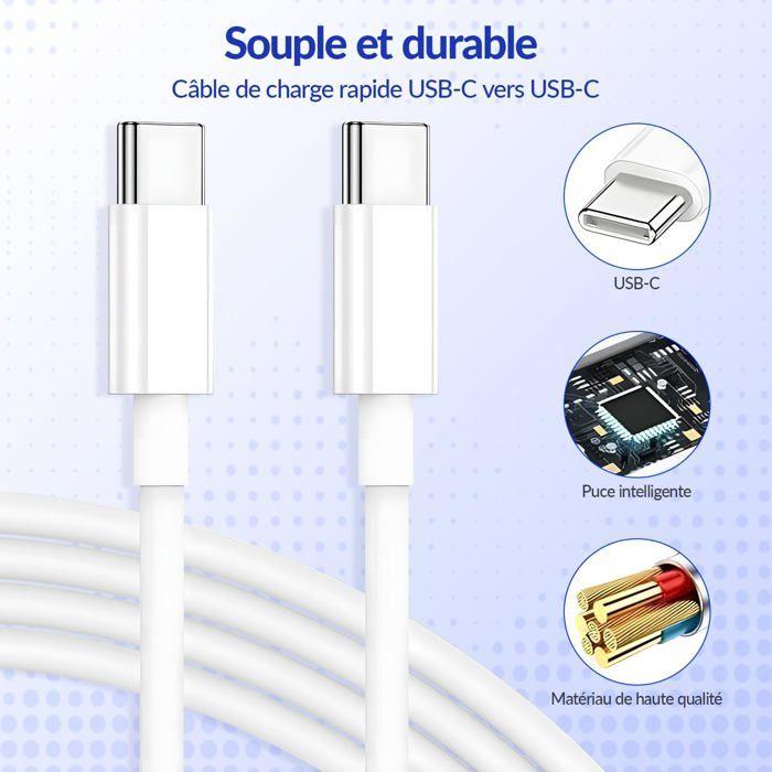 Chargeur USB C - SQUARE DIFFUSION - 30W - Charge rapide - Câble 2M - Compatible iPhone/Samsung