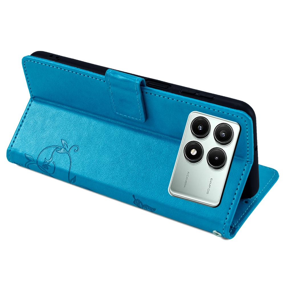 Чехол-книжка из ПУ кожи с рисунком бабочки и цветка для Xiaomi Redmi K70E 5G/Poco X6 Pro 5G