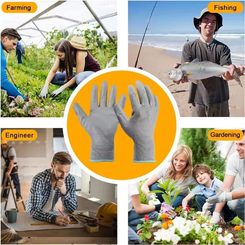 2/6 пар защитных рабочих перчаток с полиуретановым покрытием, бесшовные вязаные перчатки с гладким захватом для мужчин и женщин, строительные, механические, складские перчатки