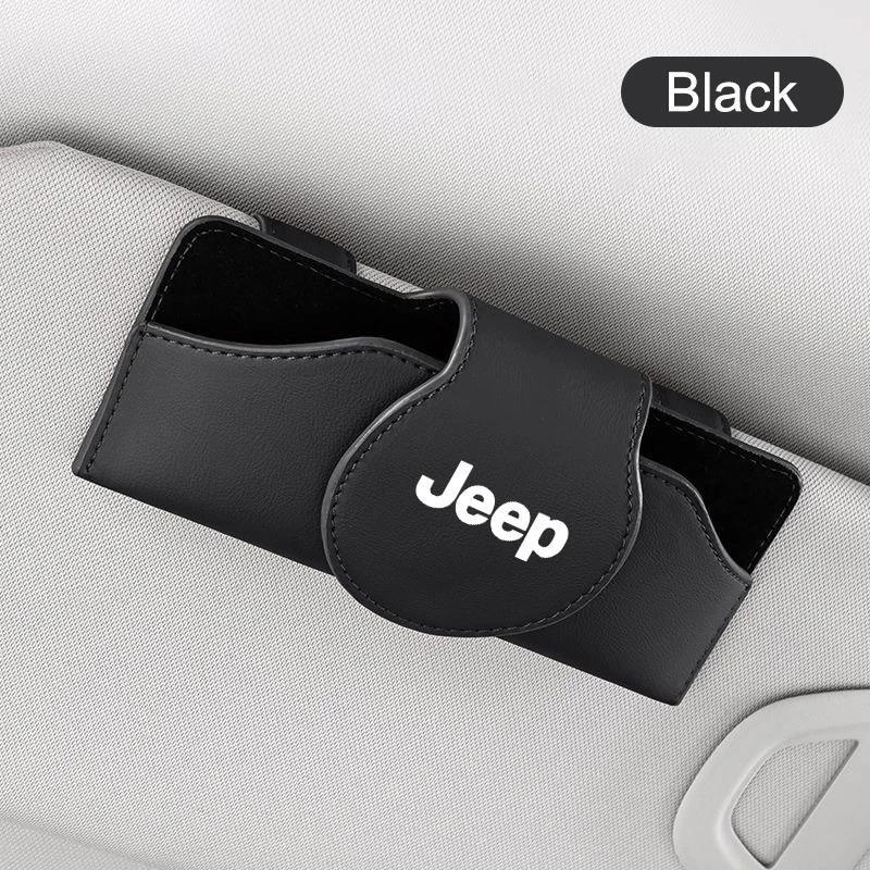 For Jeep Leather Car Glasses Case Sunglasses Storage Box Clip For Jeep Renegade Wrangler JL JK Gladiator Grand Cherokee Compa