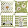 Spring and Summer Small Daisy Flowers Pillowcase Green Plaid Striped Home Fabric Sofa Pillowcase