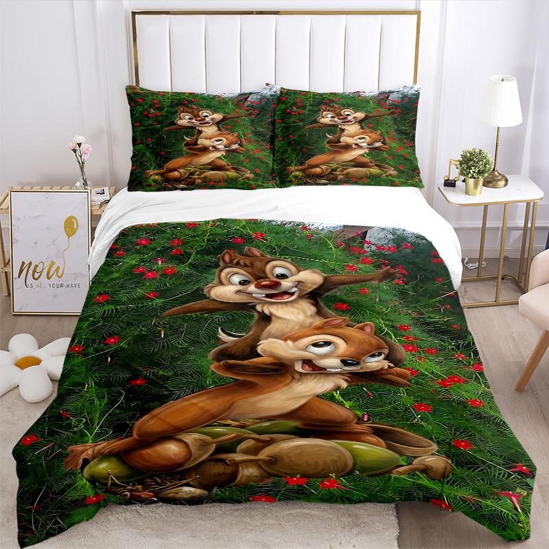 Cartoon Chipmunks Nature Print 3Pcs Bedding Set,Duvet Cover with 2 Bedro,Pillowcase Home Birthday Gift