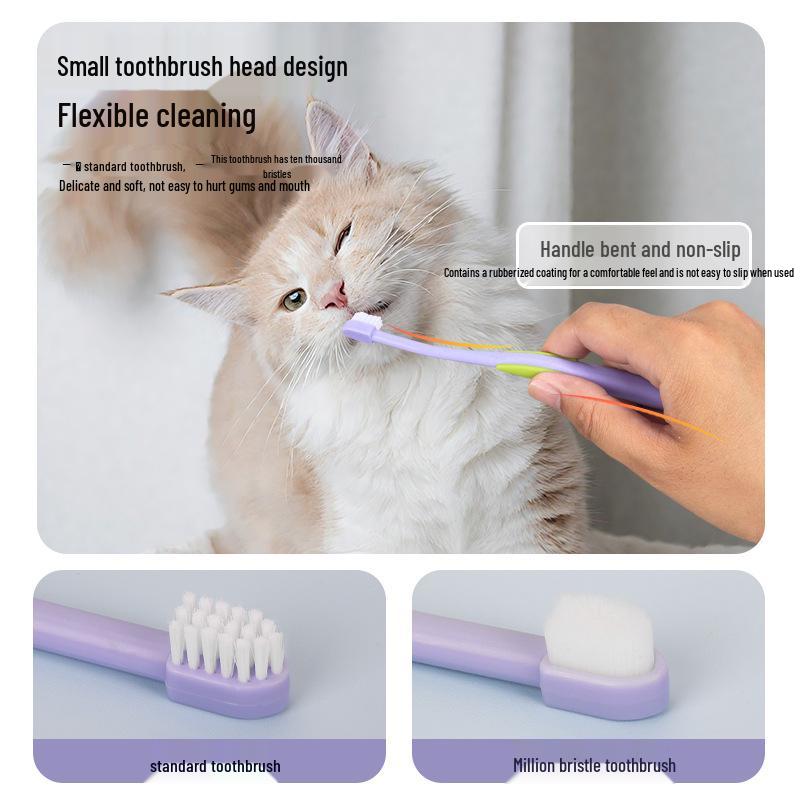 Набор для ухода за полостью рта домашних животных: Набор зубных щеток для кошек с маленькой головкой и пальчиковой щеткой - Щетина высокой плотности