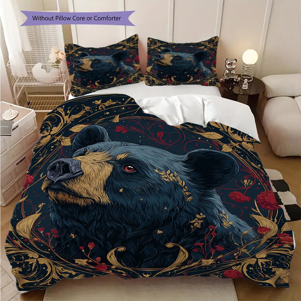 Black Bear Pattern Bedding Quilt Set Quilt Cover Pillowcase Home Decoration Birthday Gift (1 * duvet cover + 2 * pillowcase, without core)