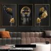 African Woman Holding Gold Jewelry Canvas Posters and Prints Black Models Art Paintings On the Wall Art Pictues For Living Room