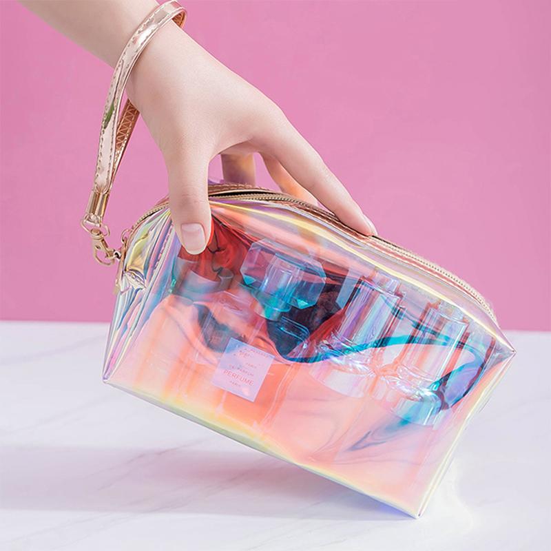 Colorful Holographic Women Cosmetic Bag Tpu Clear Makeup Beauty Organizer Pouch