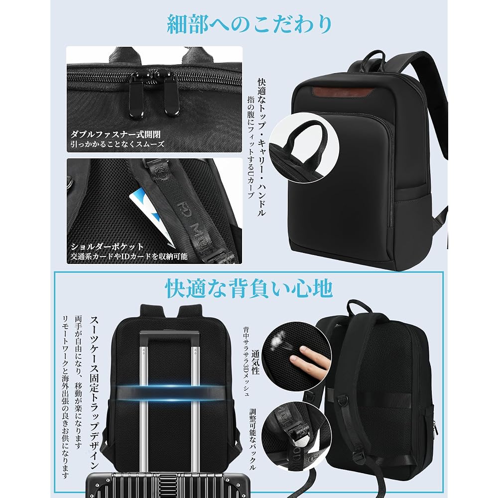 Modiko Men's Backpack, Business Backpack, Large Capacity, Multifunctional, Fits 15-6 inch Laptops,