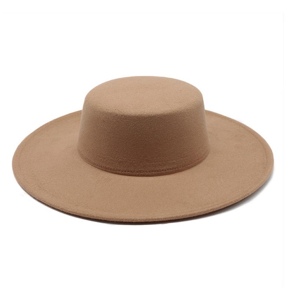 French Wide Brim Felt Hat Elegant Flat-top Cap New Women Flatcap  Women