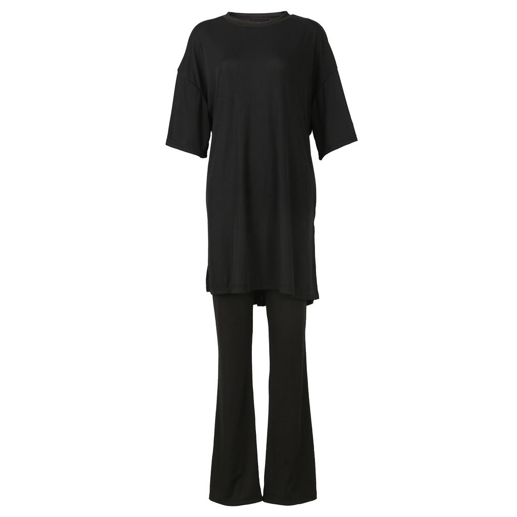 Женский летний комплект из 2 предметов с круглым вырезом и короткими рукавами, заниженными плечами, топ для больших мальчиков и обтягивающие байкерские шорты для йоги, комплект