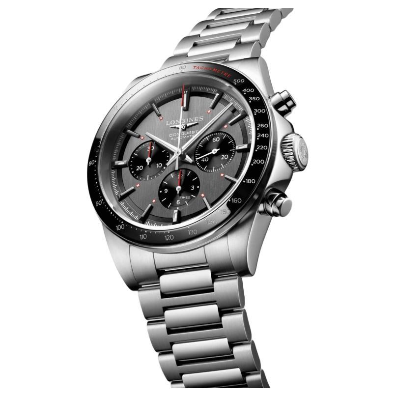 Longines Автоматический механический механизм серии Concas, водонепроницаемость 100 метров, мужские часы, швейцарские часы, 42 мм, серый циферблат, ремешок из нержавеющей стали, L3.836.4.52.9