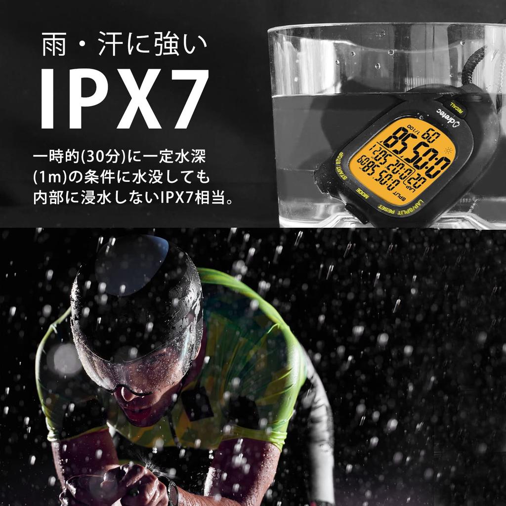 dretec Waterproof Backlit Stopwatch with 100 Memory Large Replaceable Black (IPX7) & 0.01-Second Accuracy, Lap/Split Function, Memories, Countdown,