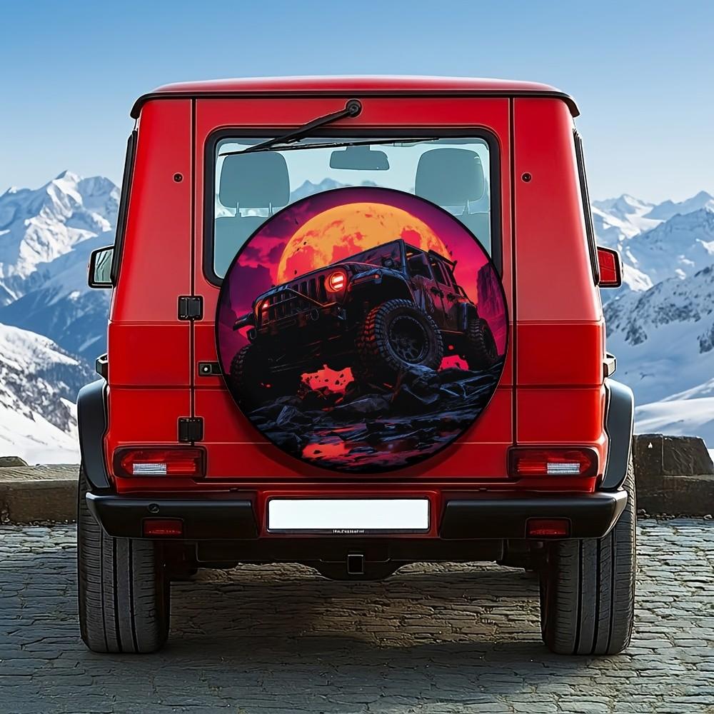 Off Road Tire Cover Red Moon Graphic Outdoor Self-Driving Spare Wheel Decoration