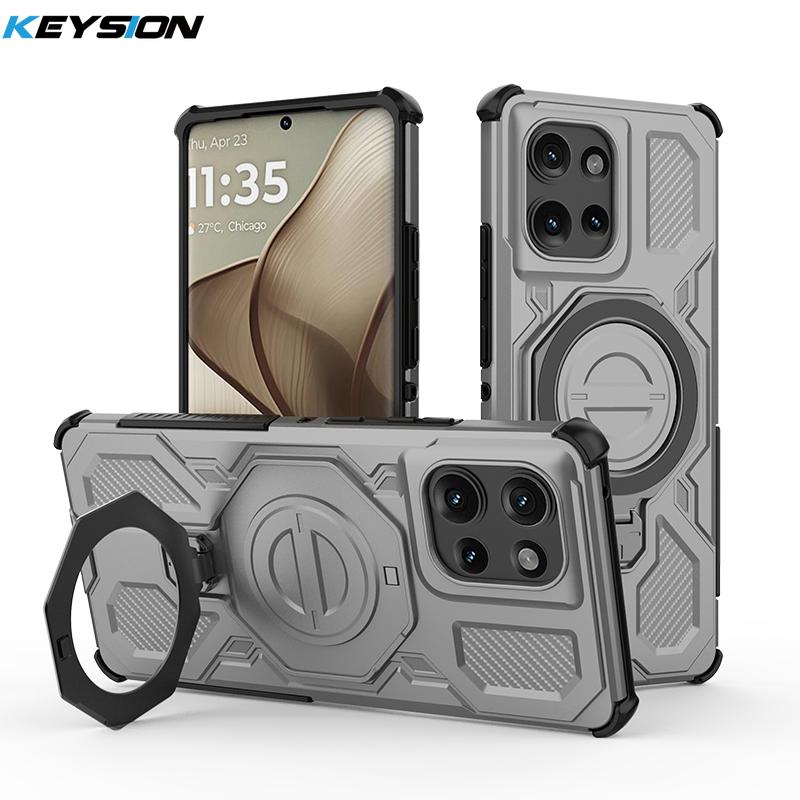 KEYSION Shockproof Magnetic Case for Motorola Edge 50 Pro 5G Upright Live Metal Ring Stand Phone Back Cover for MOTO Edge 50 5G