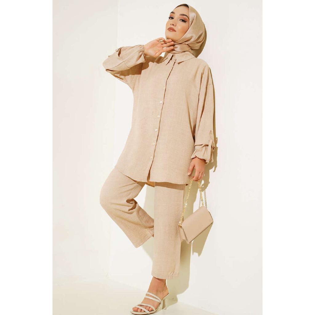 Women's Buttoned Linen Double Suit