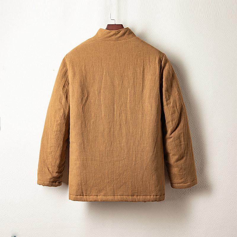 Мужская зимняя ретро китайская хлопковая куртка: Утолщенный Ханфу в Дзен-стиле для Чайных Церемоний.