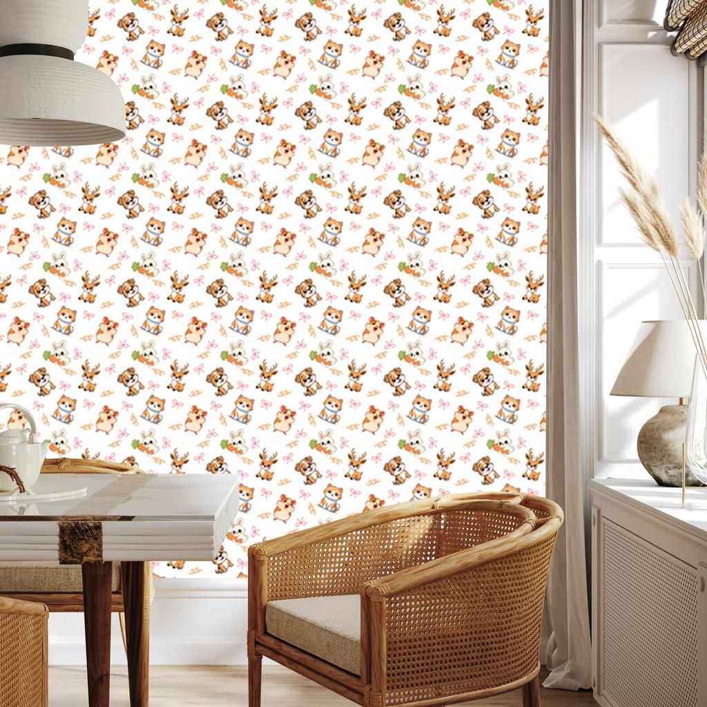 Animals Wallpaper White, Cream and Beige for Living Room and Bedroom 50x1000