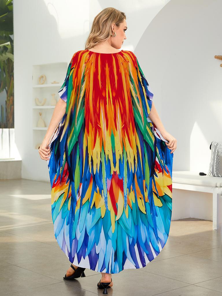 Пляжные кафтаны для женщин с принтом бабочки и попугая, летние платья больших размеров, праздничные купальные костюмы, дропшиппинг