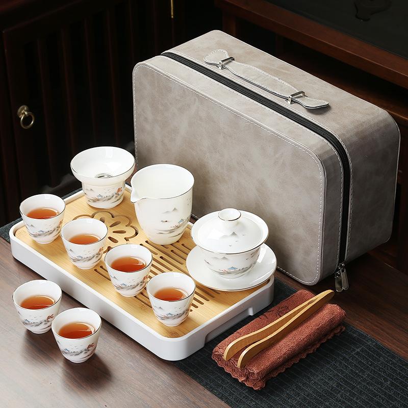 Business Bank Company Corporate Festival High-end Gift Set Suet Jade Porcelain Travel Tea Set