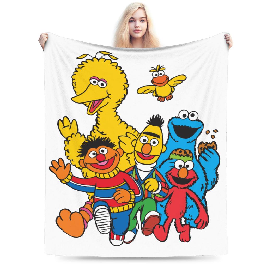 Sesame Street Tango Elmo & Grover Pattern Knitted Blanket Fleece  Warm Throw Blanket for Bed Bed Rug