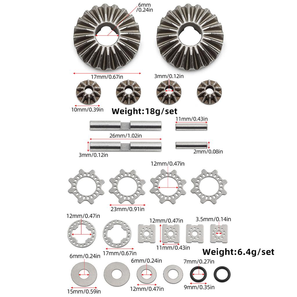 Metal Front and Rear Gear Differential Gear for 1/7 and 1/8 Truck Tractor Car Interior Parts Model Car Replacement