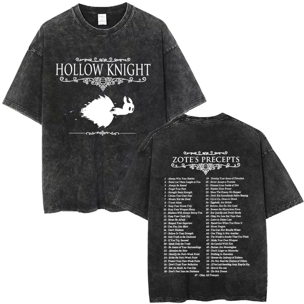 Hot Game Hollow Knight Graphic Print Tshirt Men Women Loose Casual Oversized Washed Vintage Cotton Tee Harajuku Streetwear Tops