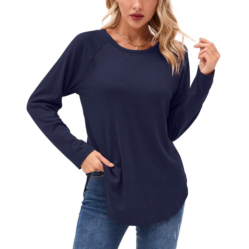 Женские рубашки с длинным рукавом осень-зима повседневная мода туника топы с круглым вырезом базовая свободная футболка