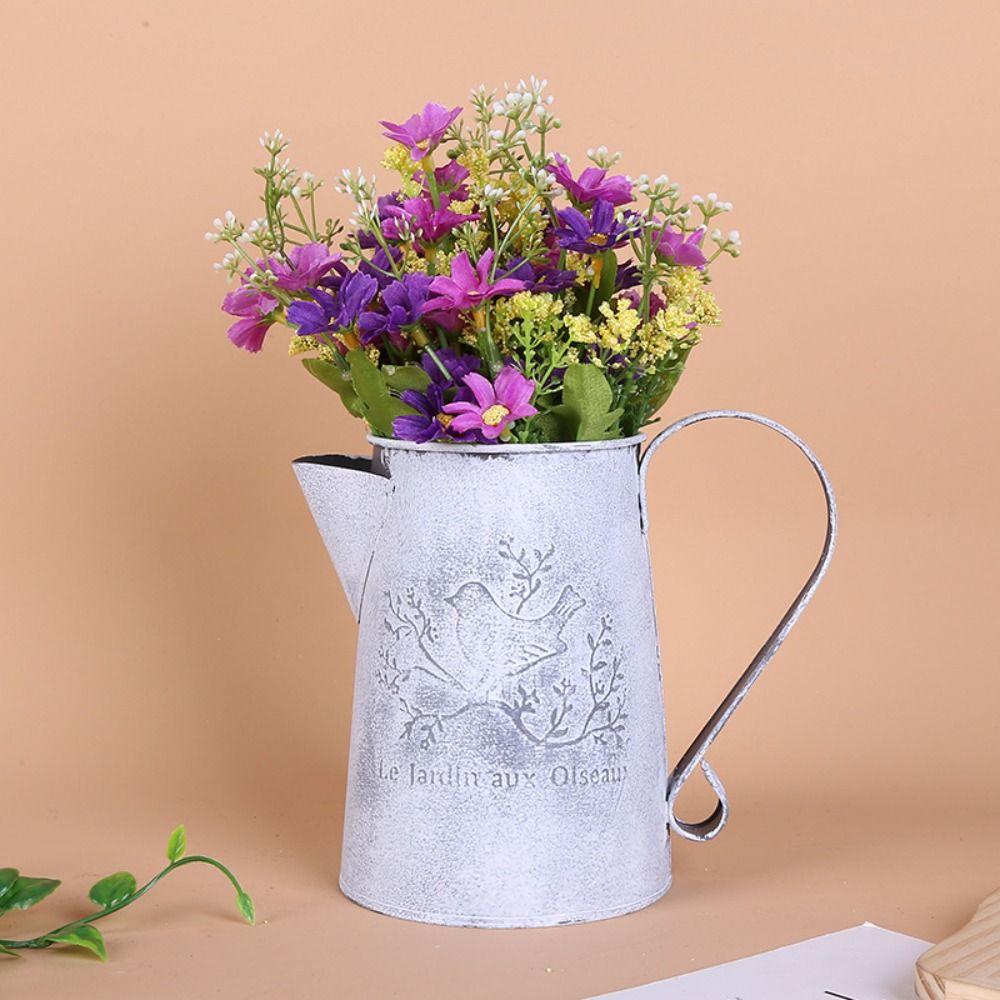 Empty Dried Flower Vase French Script Iron Container Vintage Iron Art Bucket Flower Arrangement