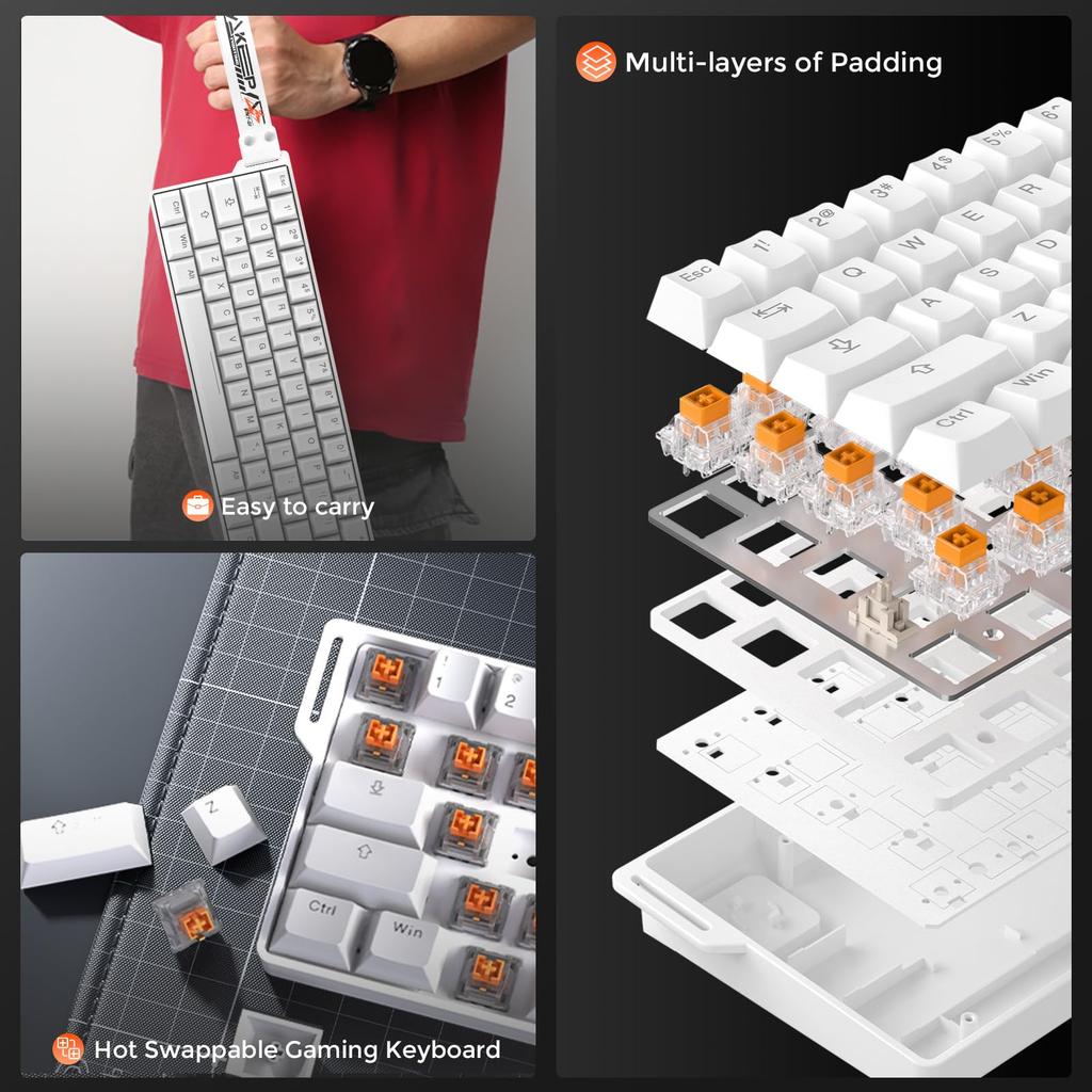 DAREU EK60HE Gaming Keyboard with Rapid 8000Hz Polling Magnetic SOCD English White 0.01mm Trigger, Wired, Rate, Hot-Swap Switches, Compatible,