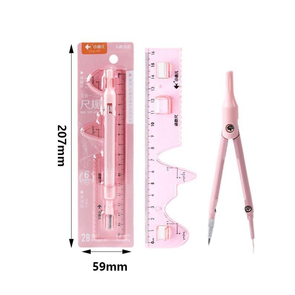 3-in-1 Compass Ruler Set Plastic Mechanical Pencil High Quality Drawing Tool  Students