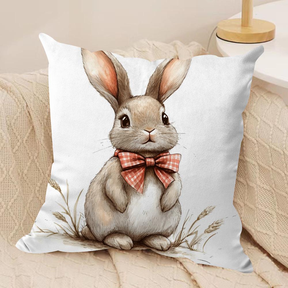 Cute Retro Bunny Cushion Cover Soft Plush Fabric DoubleSided Printed Cushion Covers for All Seasons Modern HomeDecor Gift