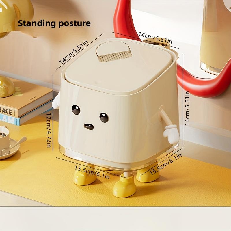 1 Pc Cute Push-On Mini Trash Can with Brush, Compact Desktop Trash Can, Storage and Cleaning Function 2 In 1