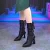 Элегантные женские полусапоги на каблуке с острым носком, осенне-зимние, на флисовой подкладке, женские ботинки до середины икры, кожаные, готические, новинка в обуви