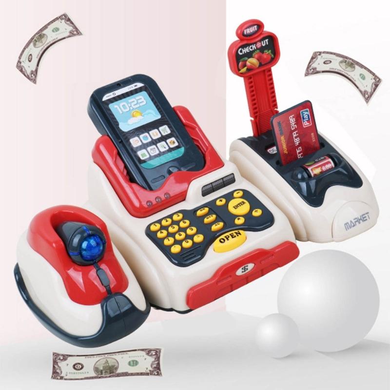 Supermarket Cash Register Toy Kids Checkout Counter Playcashier Register For Kids PlayHouse Toy Credit Card Machine Toy