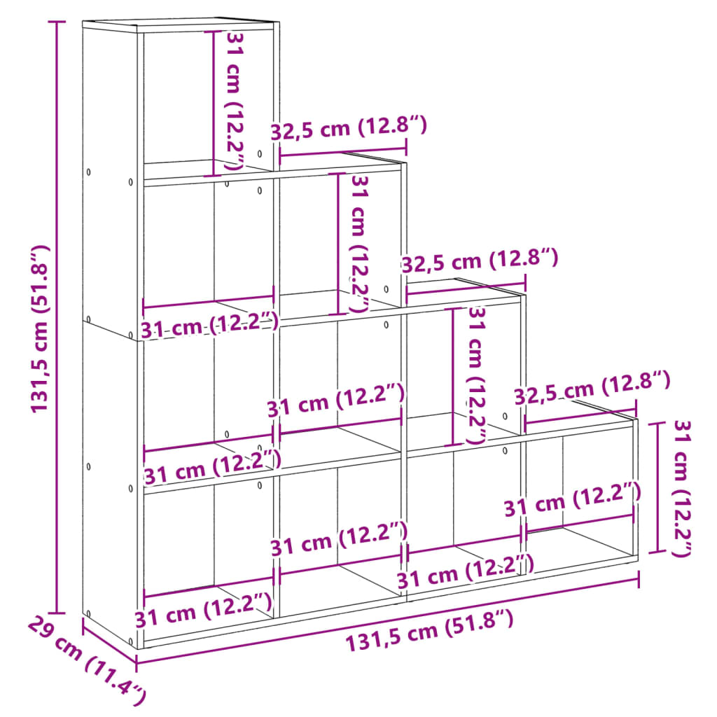 Room Divider Bookshelf 4 Tier Grey Sonoma 131.5 x 29 x 131.5 cm