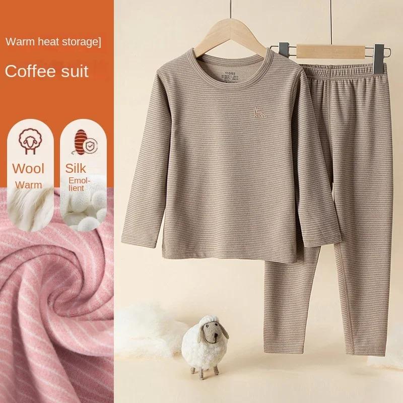 Подростковая детская пижама теплая одежда шерстяное шелковое термобелье комплект из плотной ткани с начесом для младенцев мальчиков и девочек пижамы 2 шт.