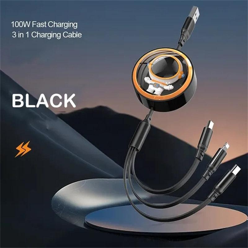 3 In 1 5A Super Fast Charging Data Cable Suitable For IPHONE Huawei Samsung Xiaomi Poco Mobile Phone Telescopic Charging Cable