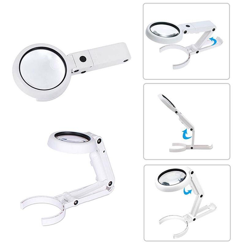 Desk Table Handhelds Illuminated Magnifying Glass Jewellery Loupe 8 LED Lights