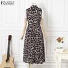 ZANZEA Женское повседневное летнее платье без рукавов с отложным воротником и леопардовым принтом