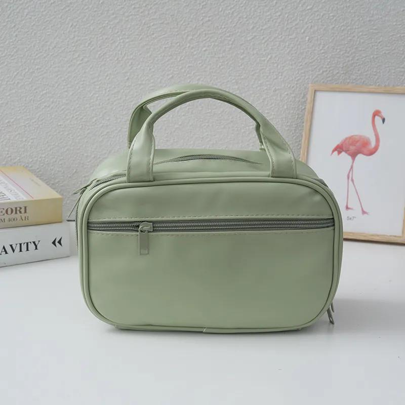 WTEMPO Простые однотонные большие емкости с двойной молнией из искусственной кожи косметички повседневные дорожные чехлы для хранения косметики из искусственной кожи