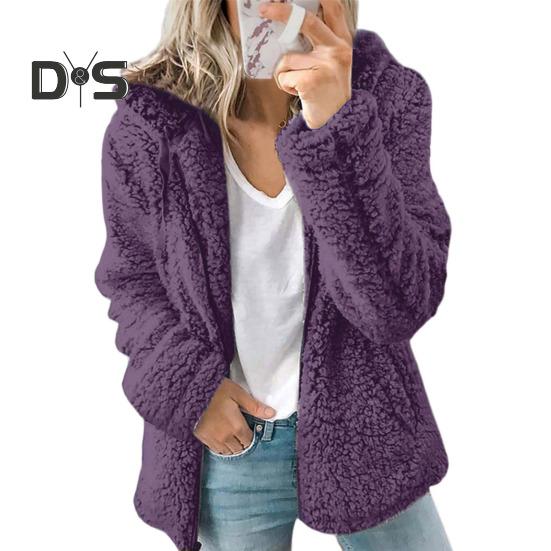 Женская зимняя короткая куртка из флиса Sherpa с капюшоном, кардиган на молнии, теплая повседневная однотонная плюшевая ветрозащитная куртка для осени и зимы