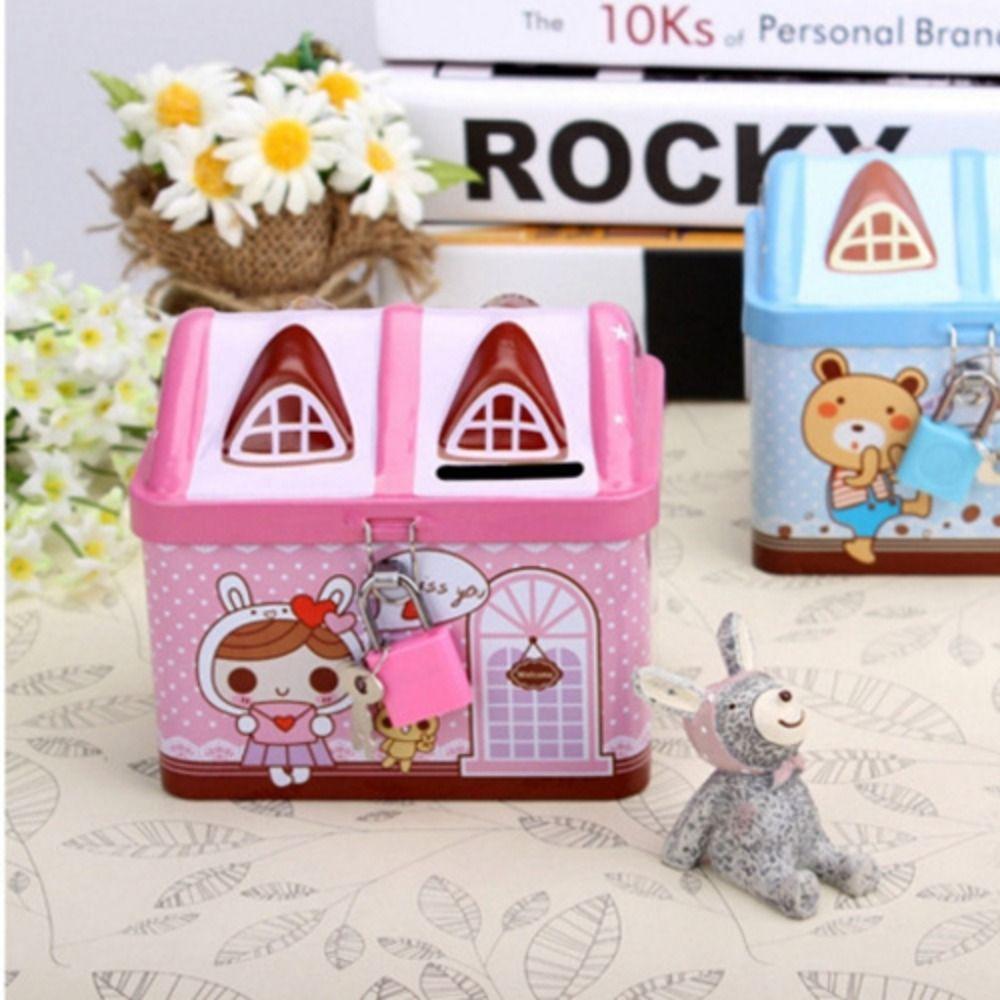 Милая копилка в форме домика с замком на ключ, сейф для хранения монет, домик, копилка на день рождения